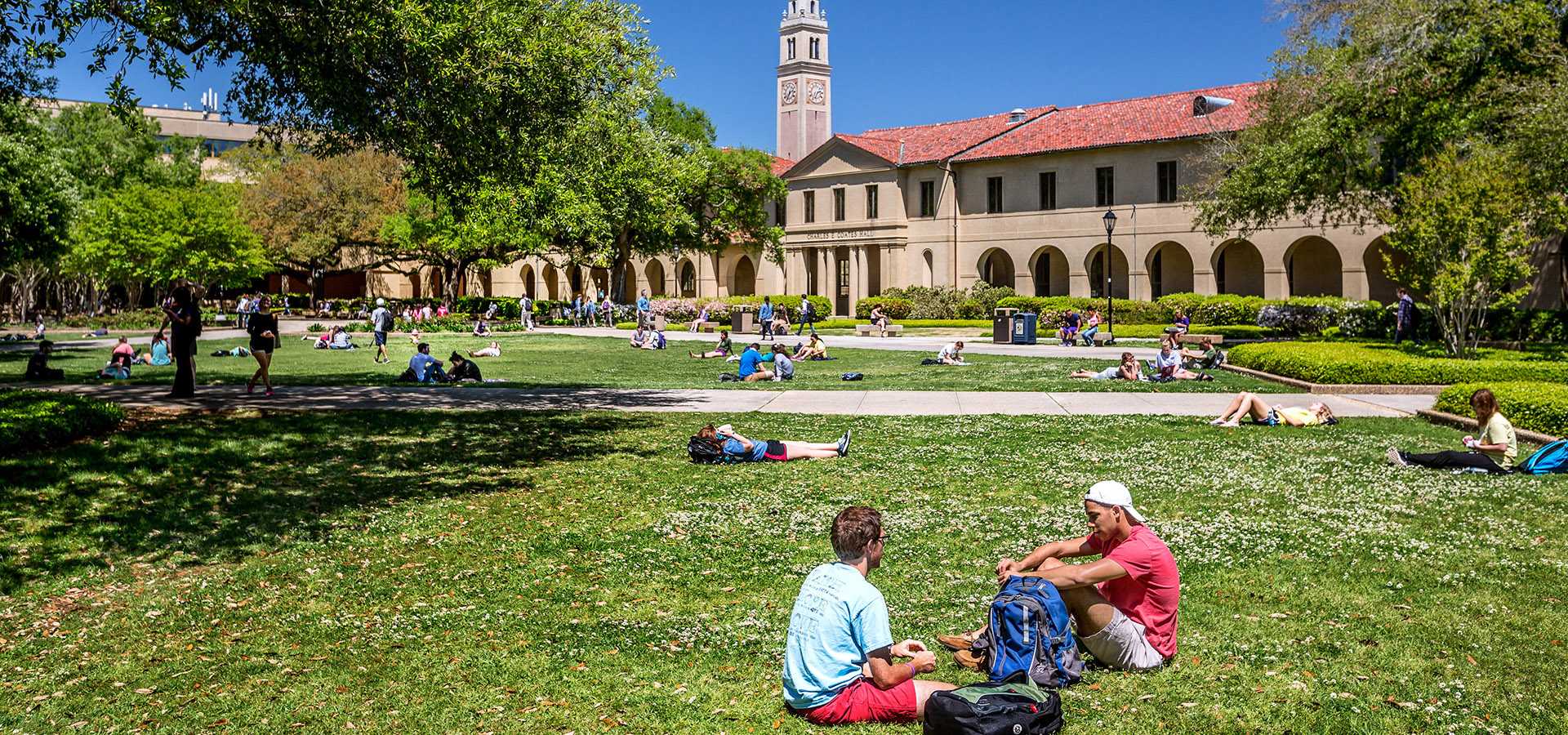 Louisiana State University (LSU) students relaxing in quad